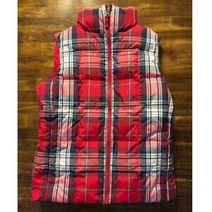 Lands End Women’s XS Goose Down Insulated Puffer Vest Black Sleeveless Plaid